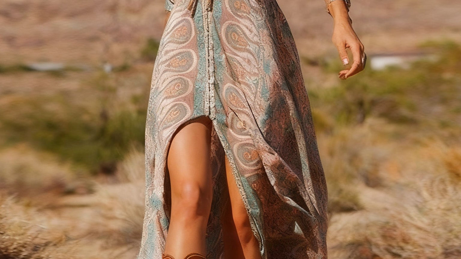 Bohemian long dress with western style print for summer 2026