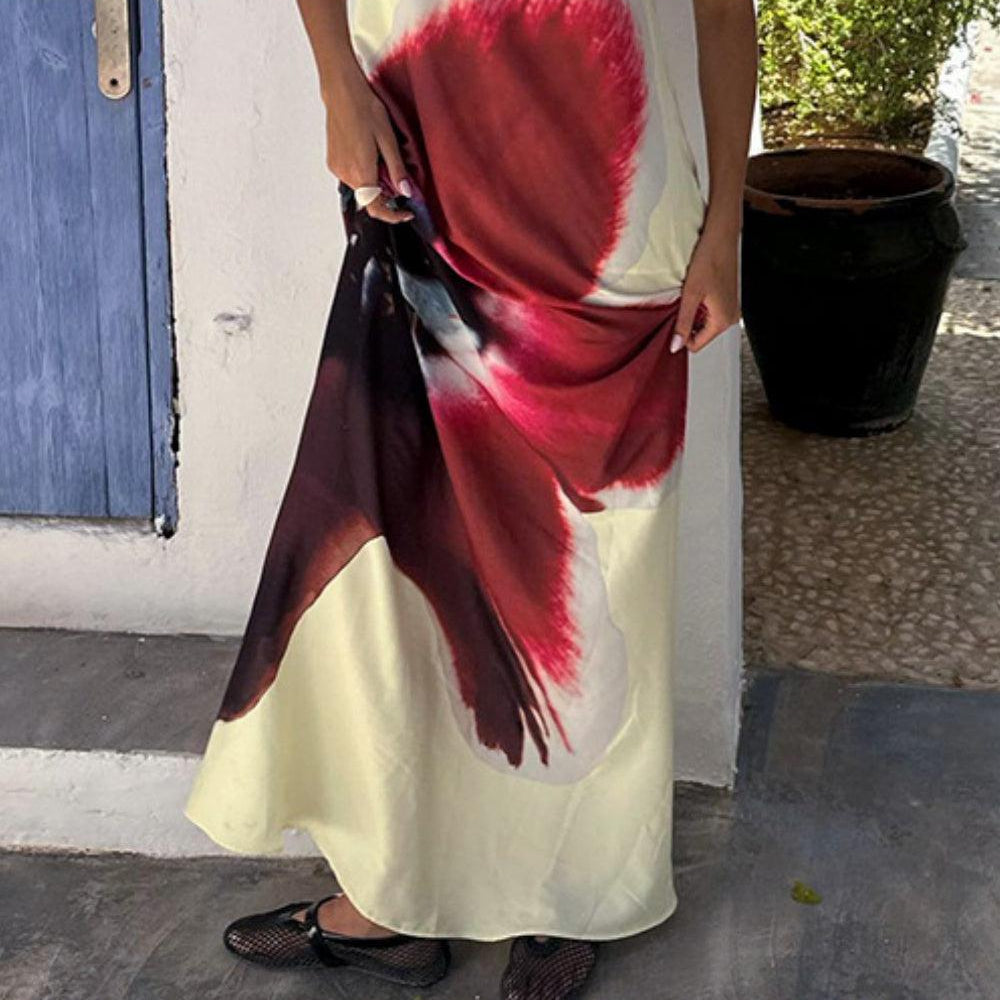 Women's Printed high-neck tube dress with open back and elegant high