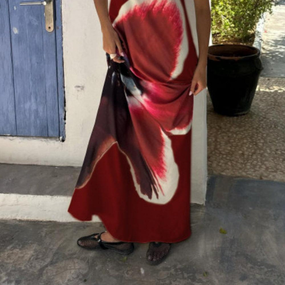 Women's Printed high-neck tube dress with open back and elegant high