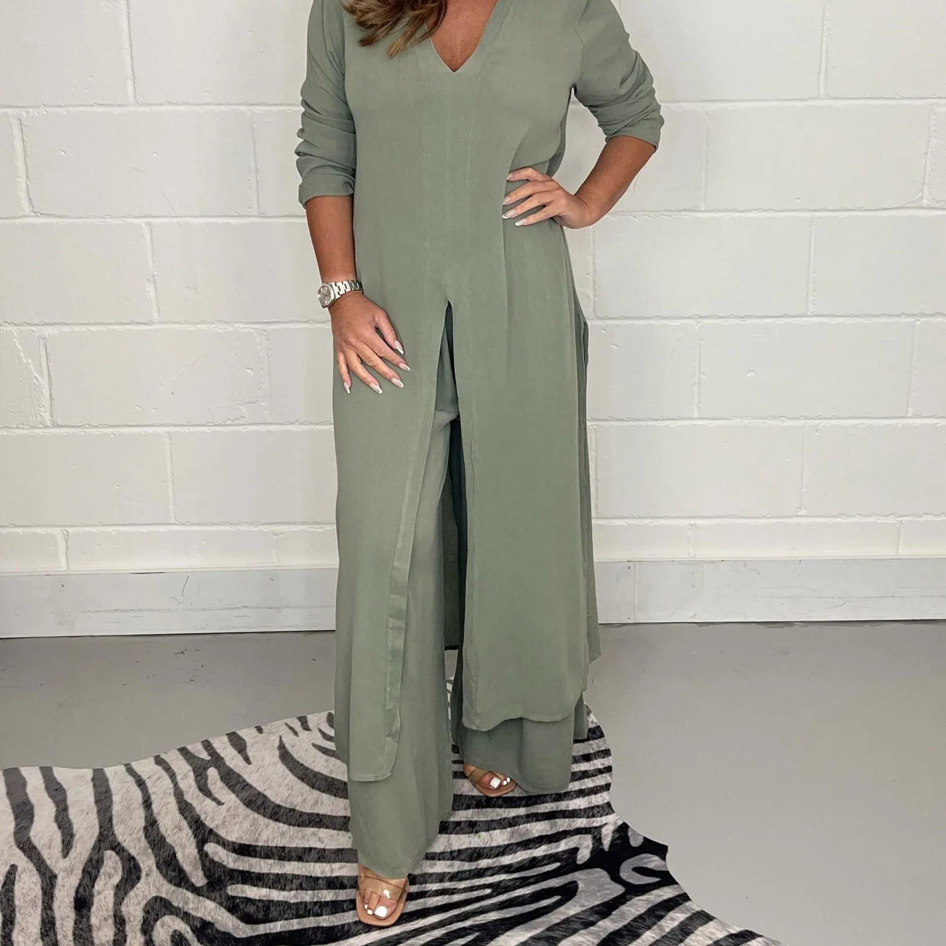 Lassig Women's Two-Piece Set: Cozy Long Top and Pants for Everyday