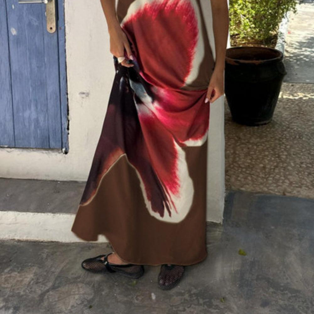 Women's Printed high-neck tube dress with open back and elegant high