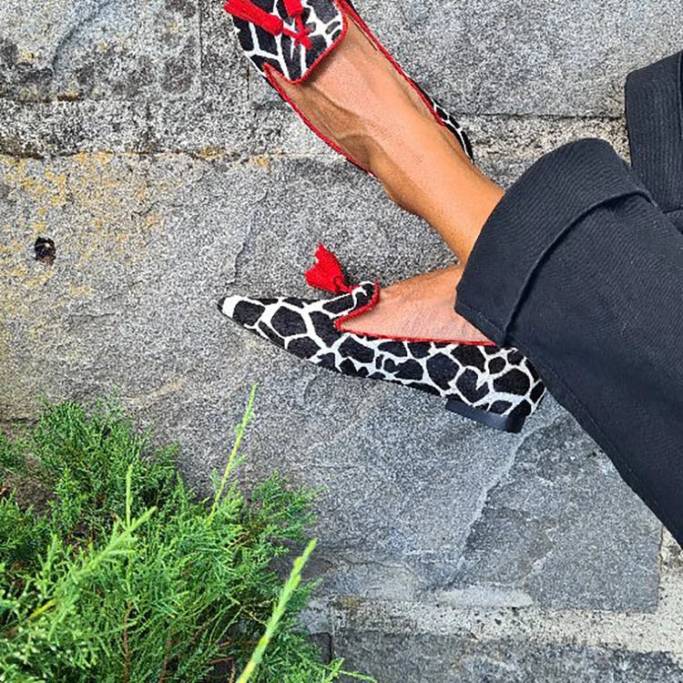 Women's Print Loafer with Bold Red Fringe