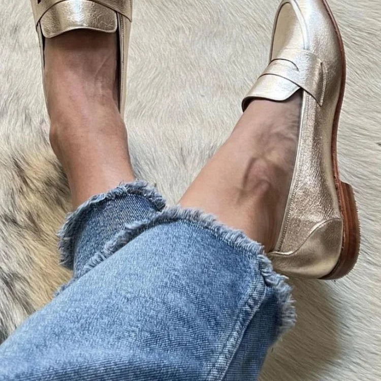 Women's Luxe Shiny Light-Gold Loafer