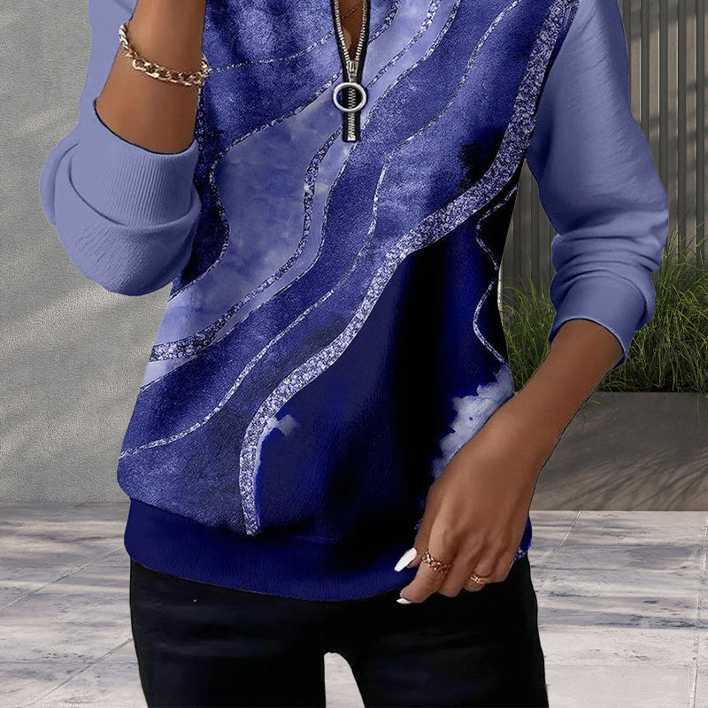 Women's Cozy Half-Zip Sweatshirt with Vintage Print