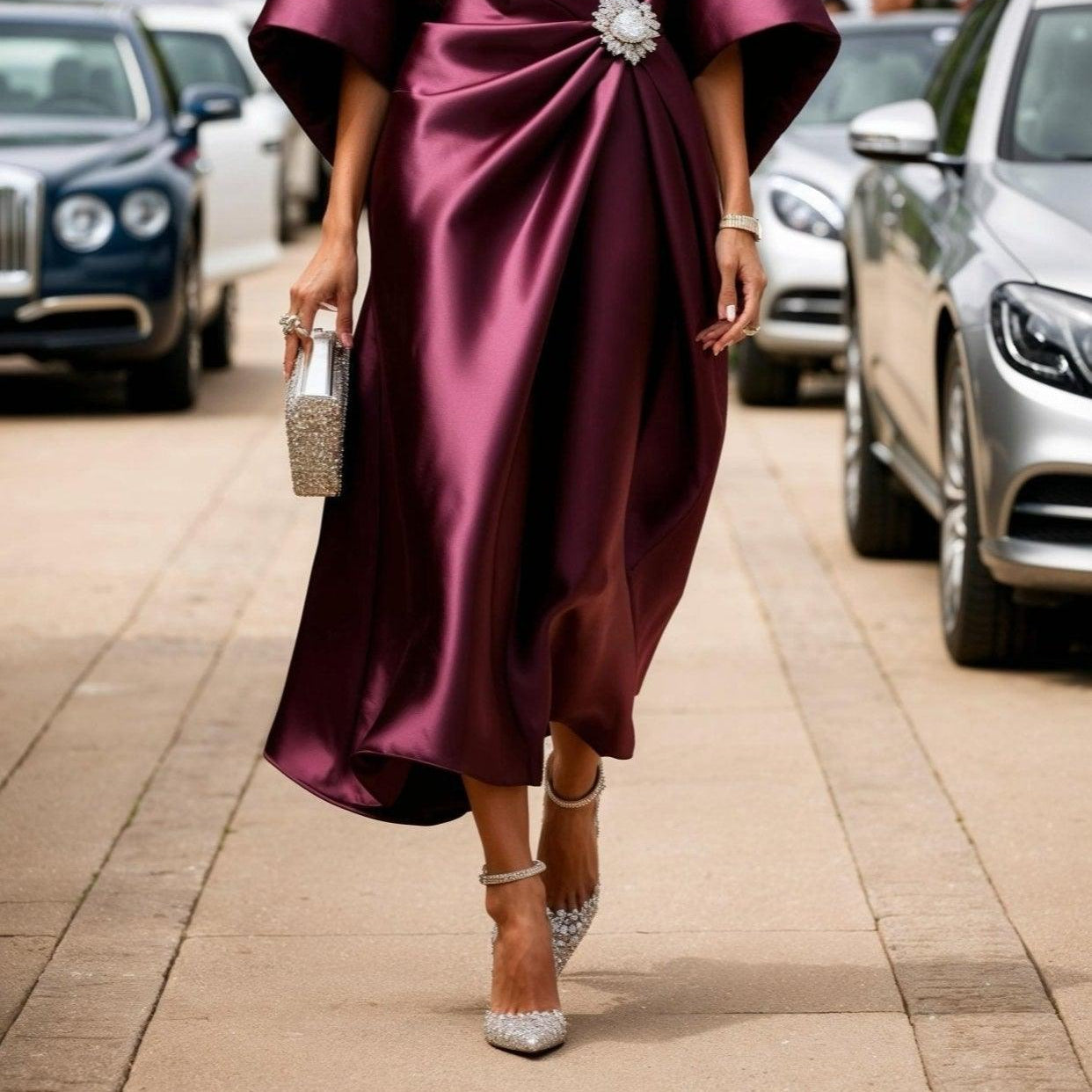 Women's Elegant Luxury Shimmer Satin Maxi Dress
