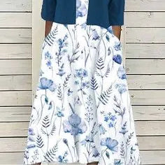 Elise | Floral Two-Piece Midi Dress - Elegant Bloom Print