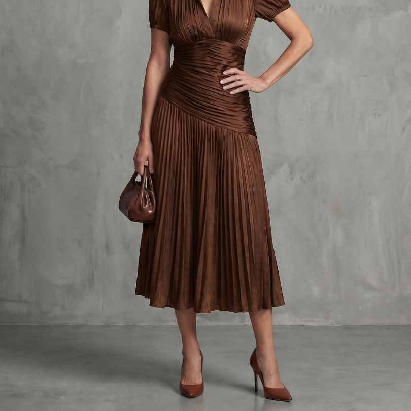 Theodora™ | Pleated Waist Stripe Midi Dress