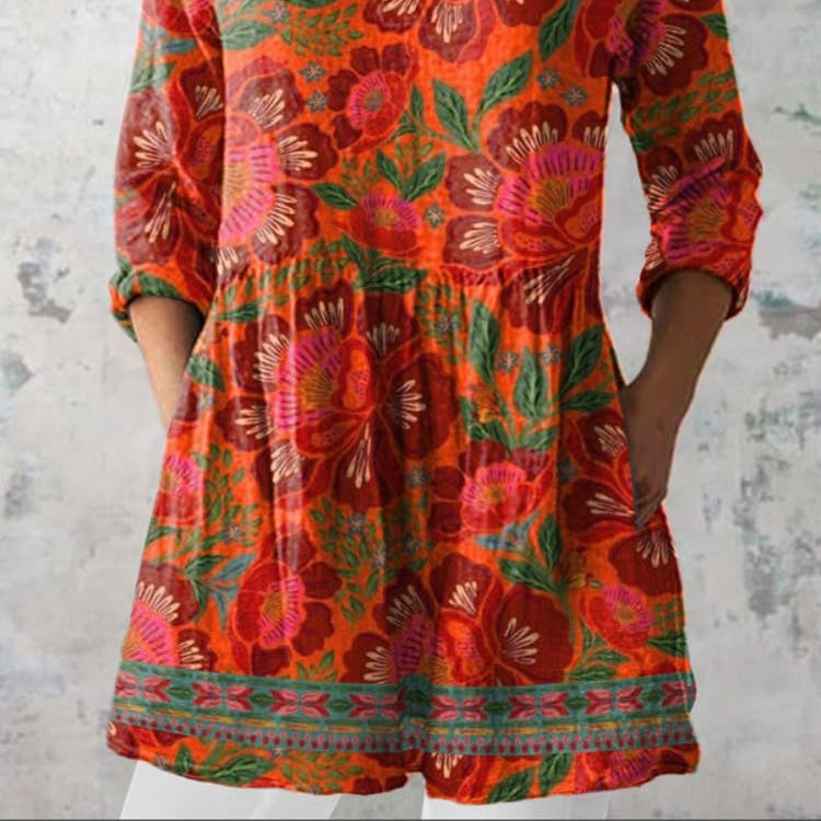 Aubrey | Ethnic Summer Floral V-Neck Shirt