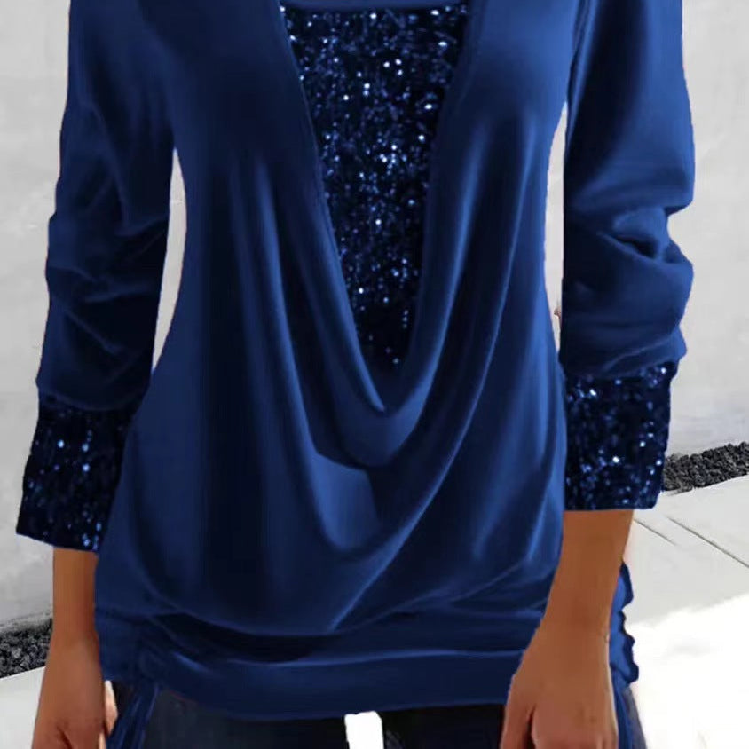 Elegant Sequin-Embellished Top with Flattering Draping
