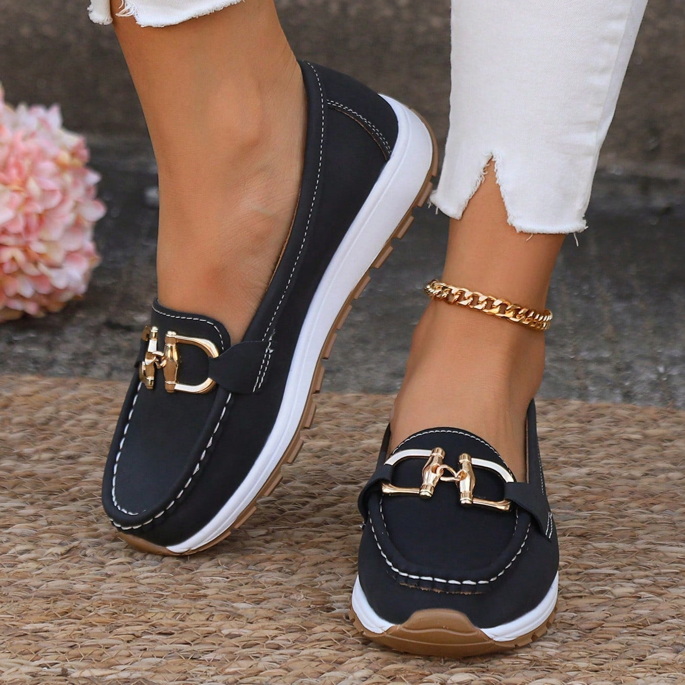 Women's Sophisticated Buckle-Detail Flat Loafers