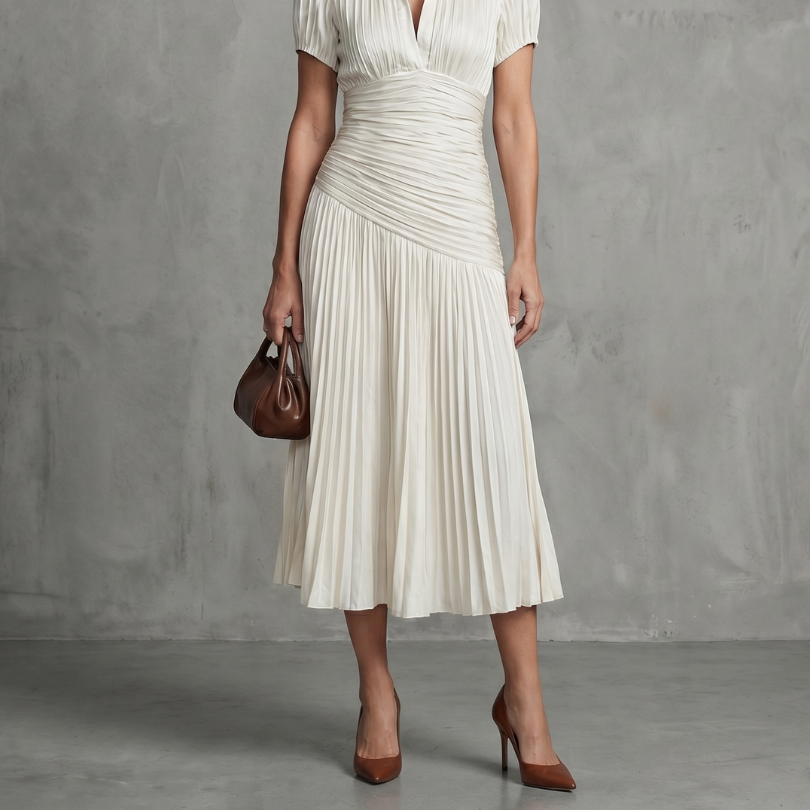 Theodora™ | Pleated Waist Stripe Midi Dress