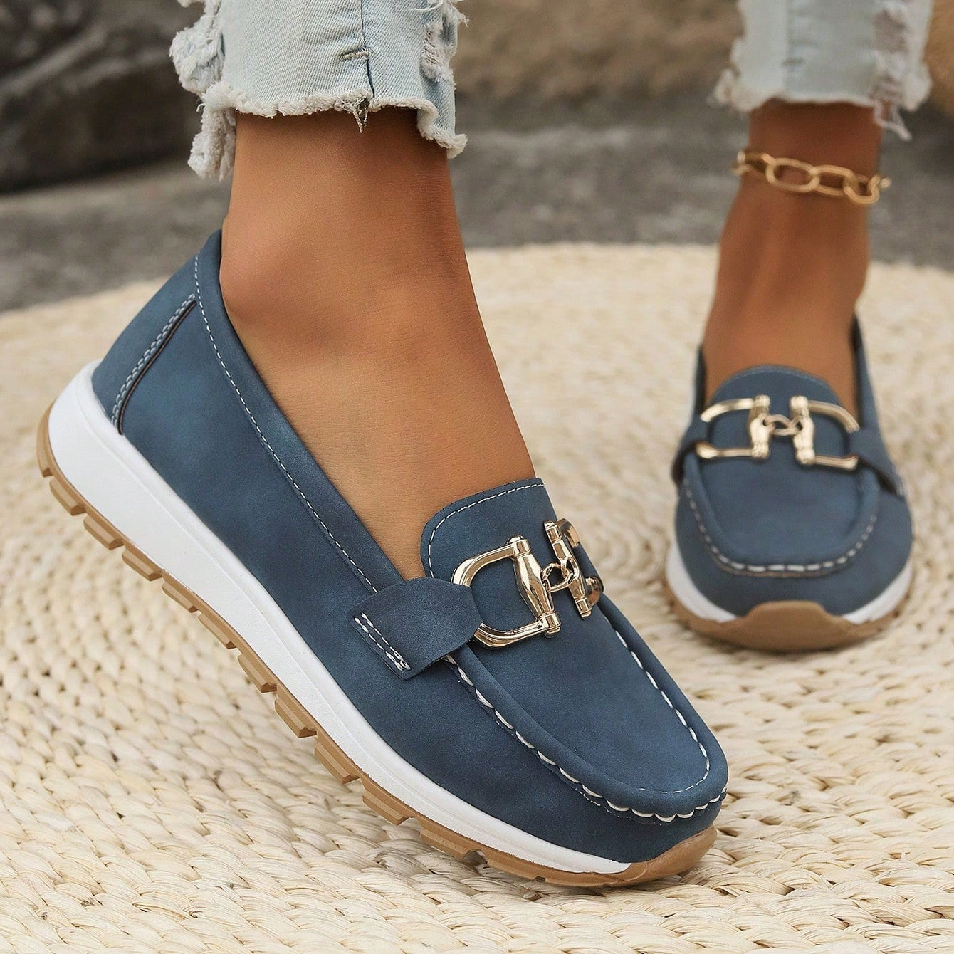 Women's Sophisticated Buckle-Detail Flat Loafers