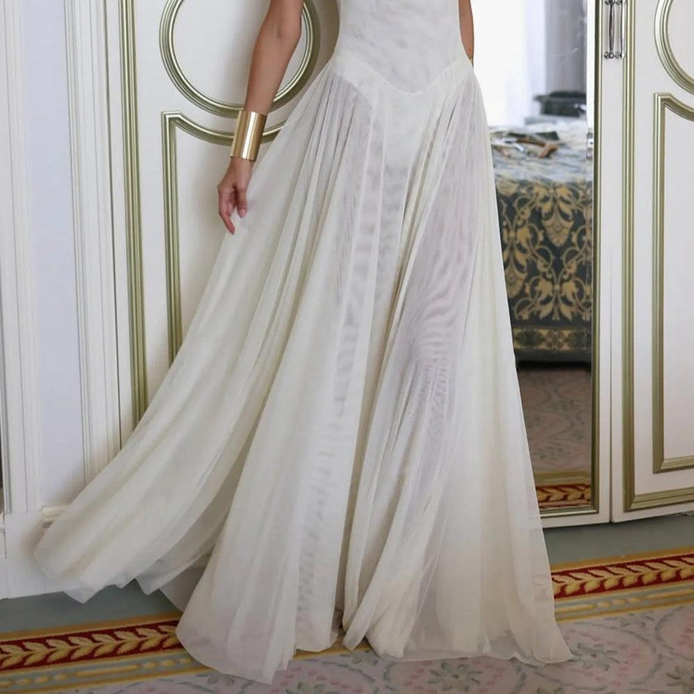 Women's Julie with Choker Mesh Semi-transparent Long Dress
