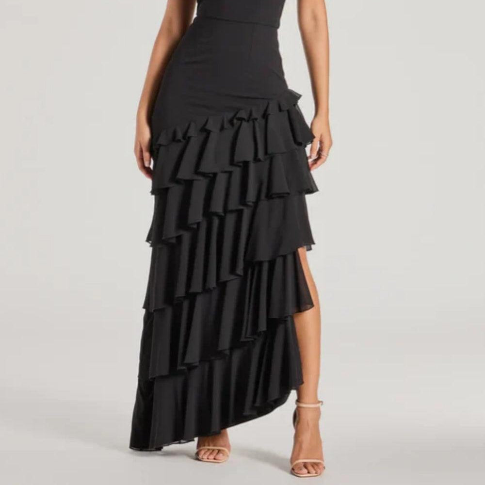 Women's Elegant Strapless Chiffon Ruffled A-Line Formal Dress