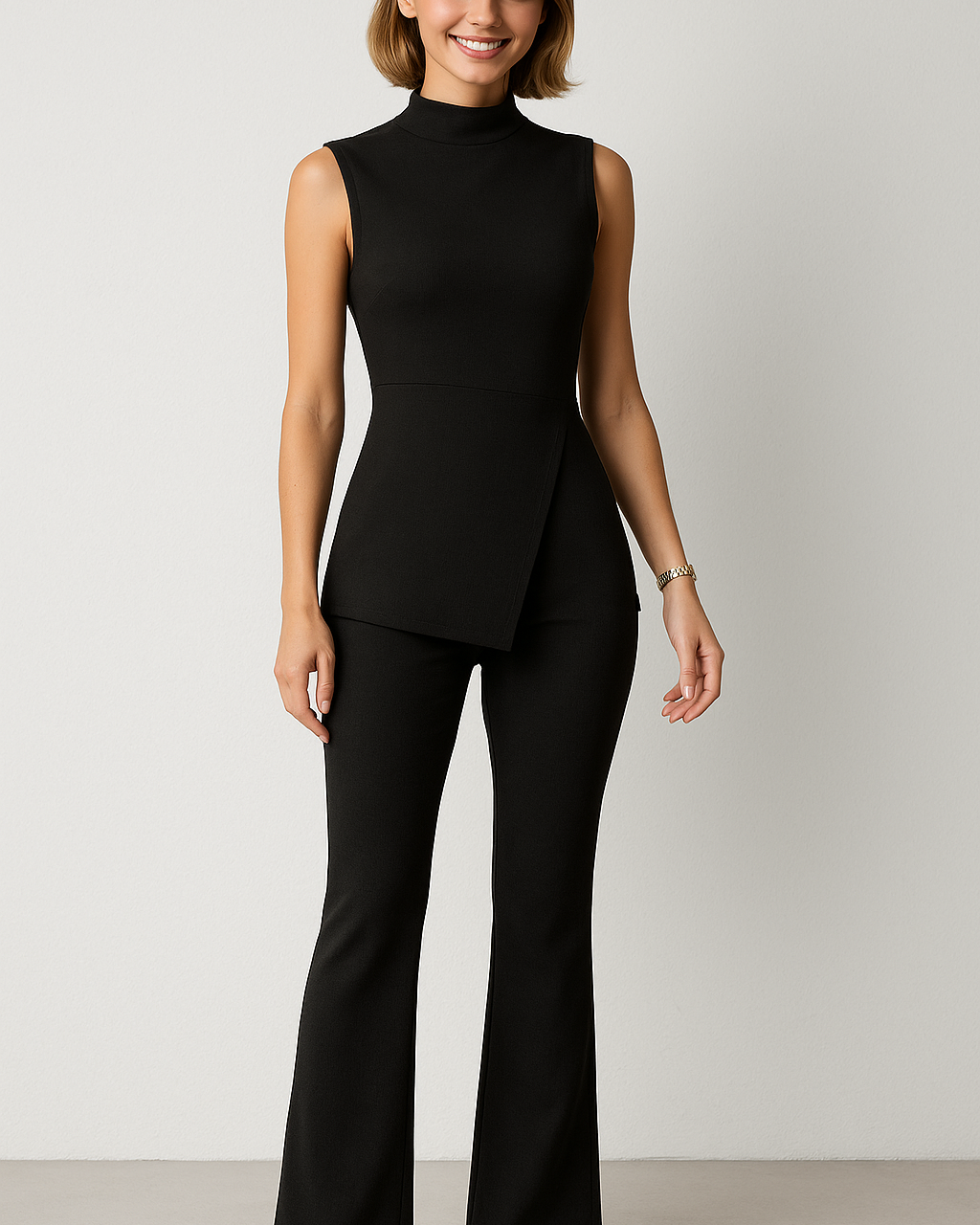 Eva | Elegant Rib Coordinated Set med Asymmetrisk Top og Løse Bukser - - Eva | Elegant Rib Coordinated Set med Asymmetrisk Top og Løse Bukser - €25 - {{ product_tags }