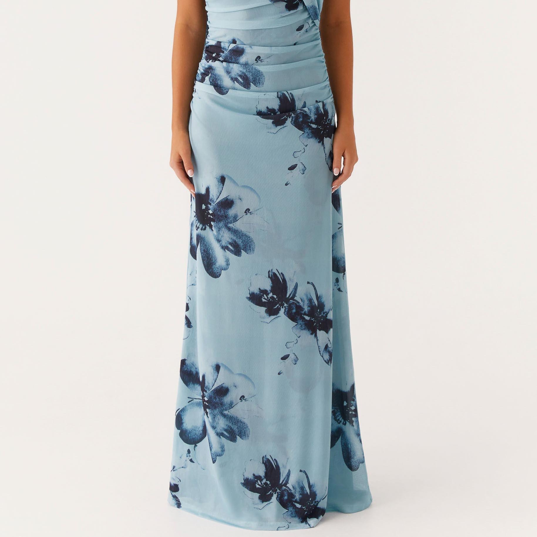 Women's Elegant Long Maxi Dress with Floral Print and Deep V Neckline