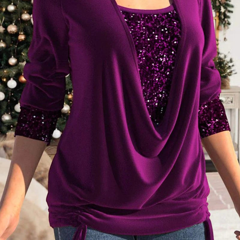 Elegant Sequin-Embellished Top with Flattering Draping