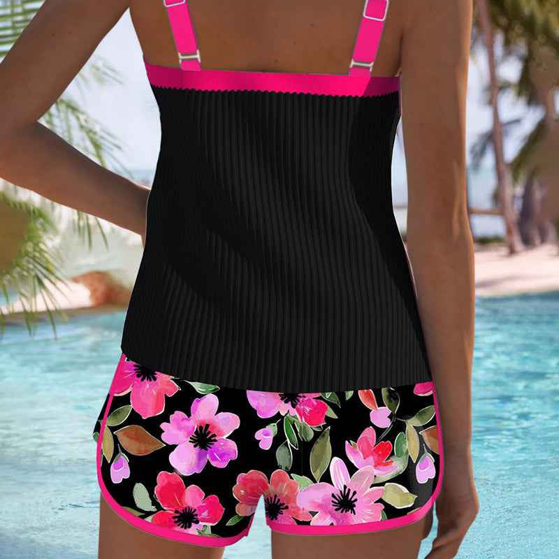 Maren Blütenprint Badeanzug-Tanktop mit passendem Boxer-Unterteil