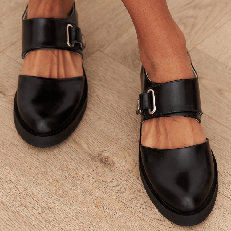 Women's Sleek Black Buckle Loafers