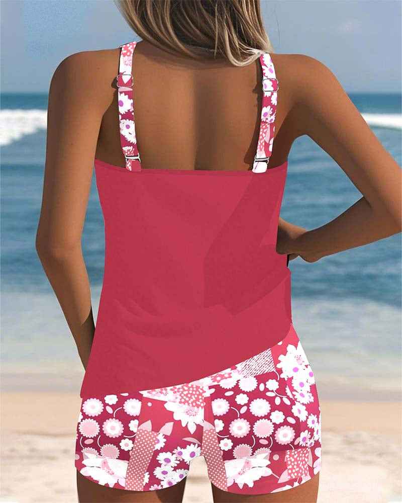 Colette | Schlanker Tanktop-Badeanzug mit einem bedruckten Boxer-Set