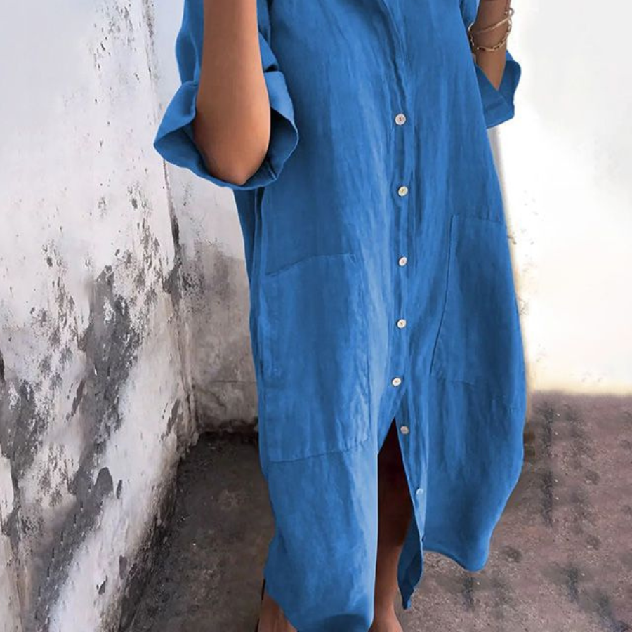 Women's Elsie’s Button-Front Long-Sleeve Midi Dress