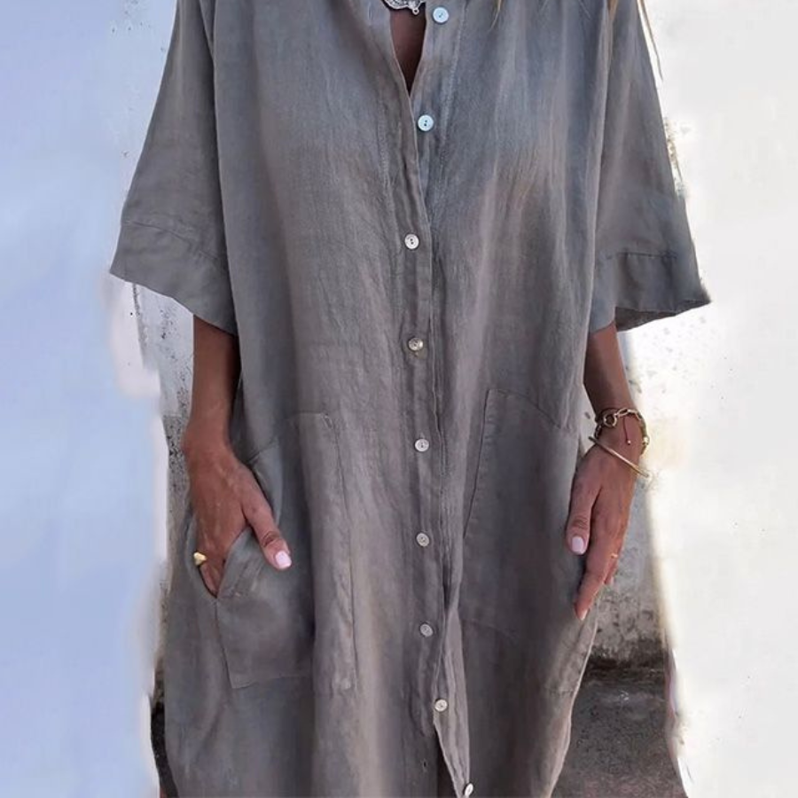 Women's Elsie’s Button-Front Long-Sleeve Midi Dress
