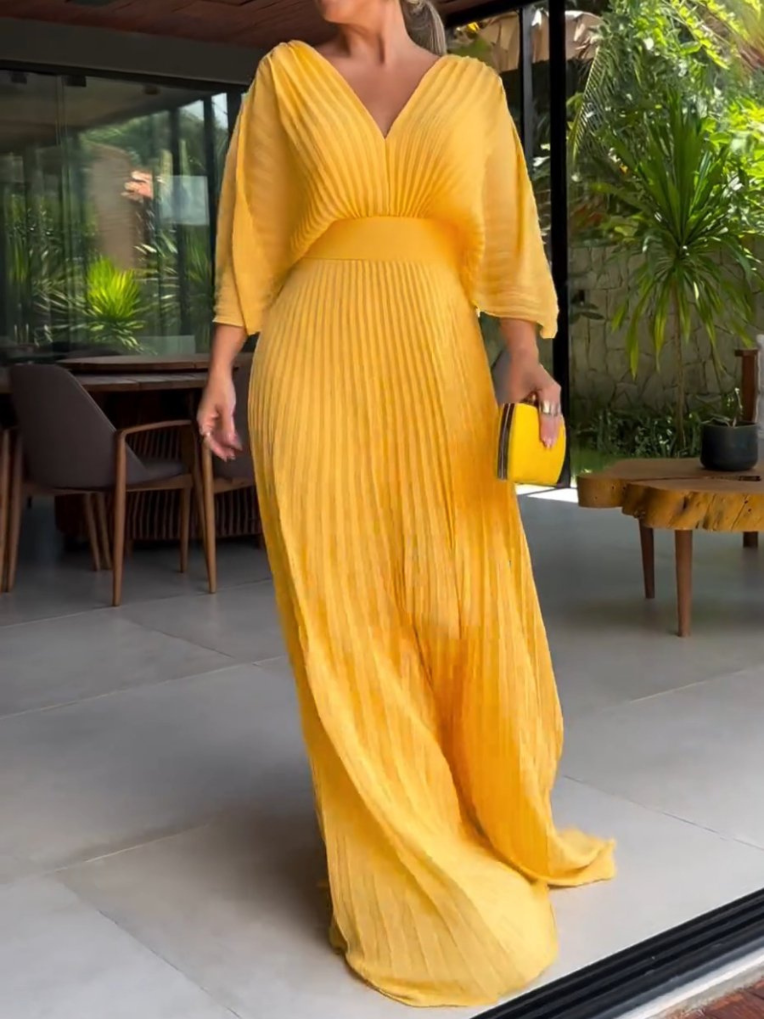Bold, Vibrant Pleated Maxi Dress