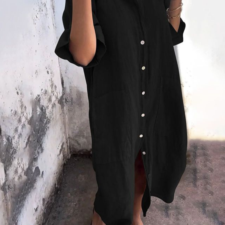 Women's Elsie’s Button-Front Long-Sleeve Midi Dress
