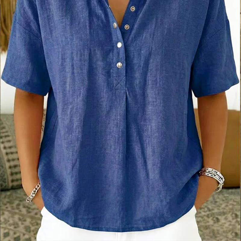 Women's Short Sleeve Collared Button Blouse