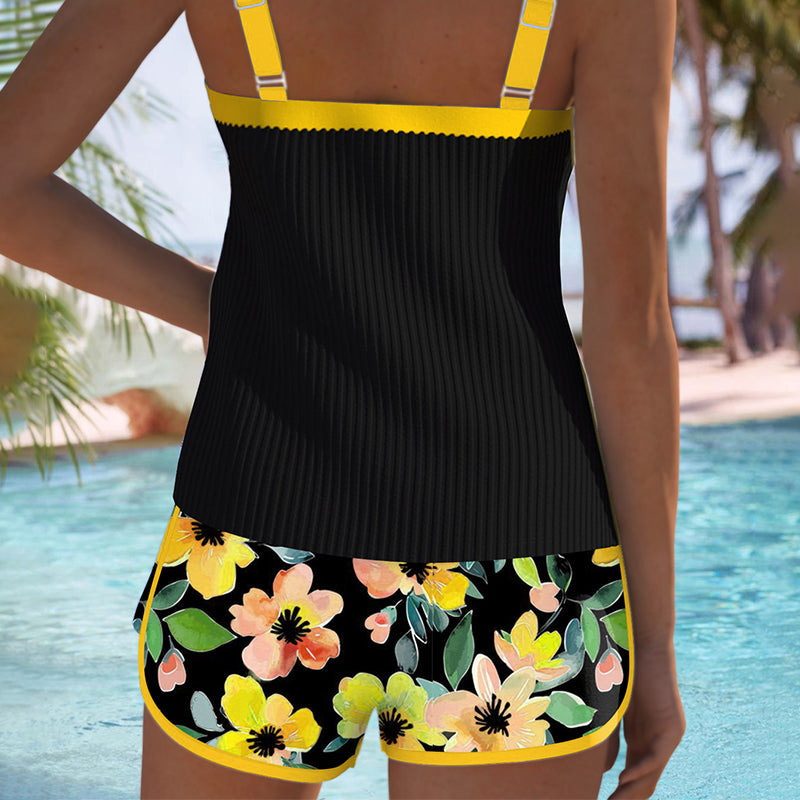 Timeless Maren Floral-Print Swimsuit Tank Top with Matching Boxer Bottoms