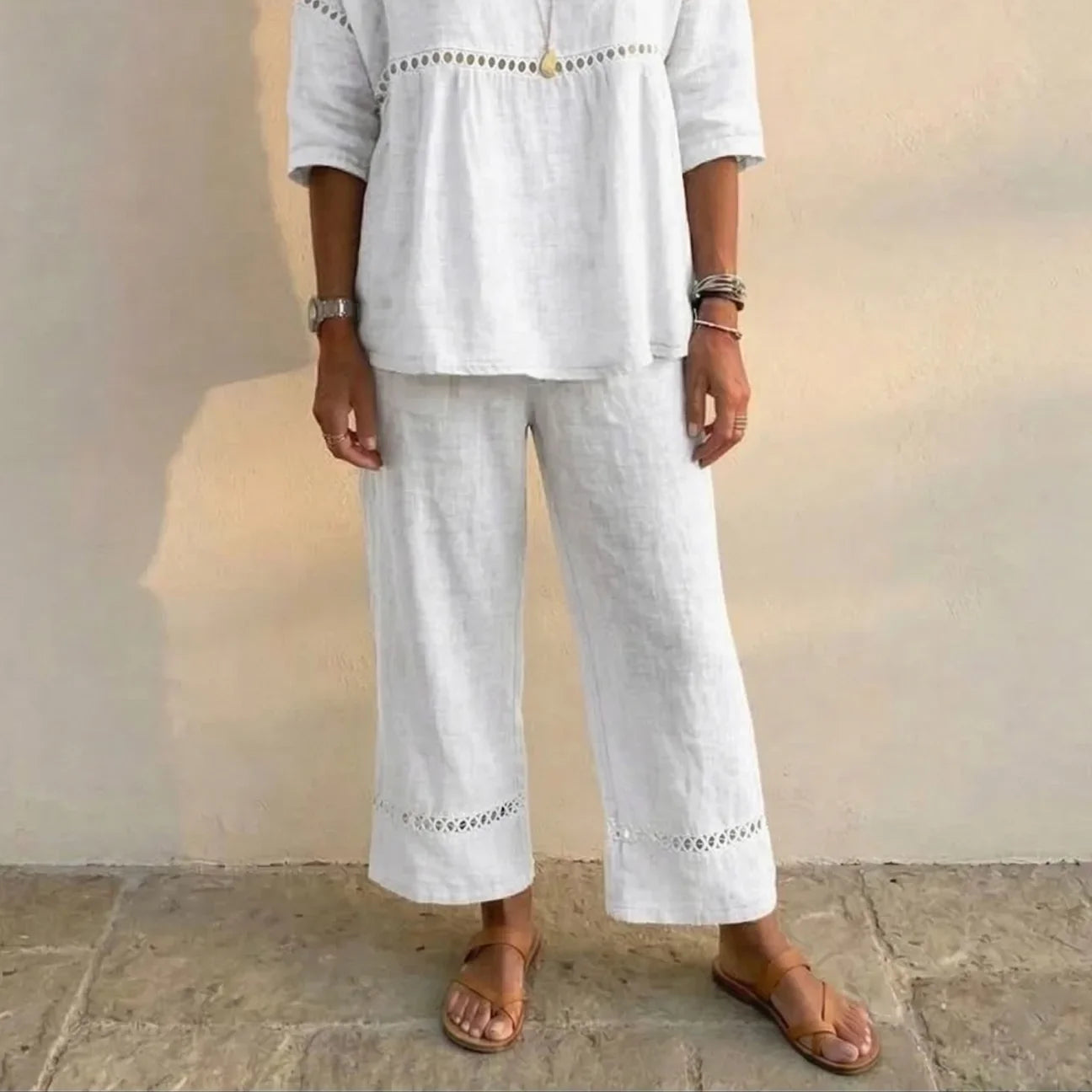 Marielle | Soft Linen Two-Piece Set with Lace Detail