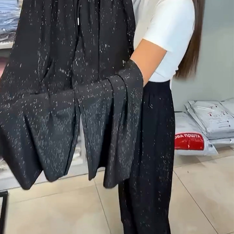 Glamorous High-Waisted Shiny Wide-Leg Pants
