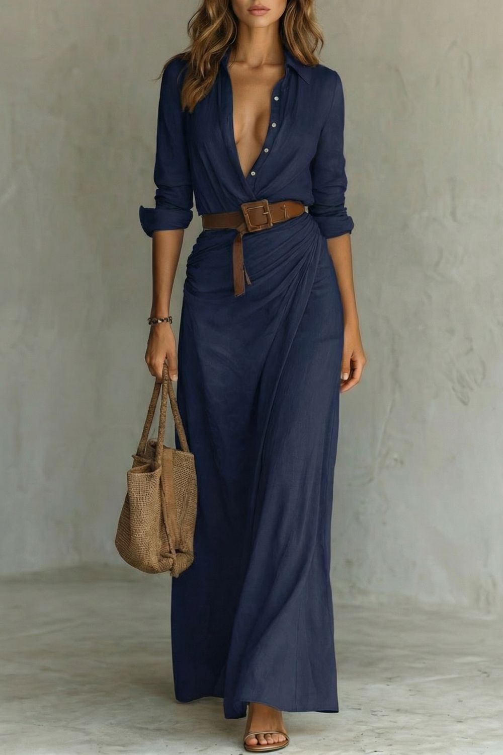 Azura Belted Button-Down Wrap Maxi Dress