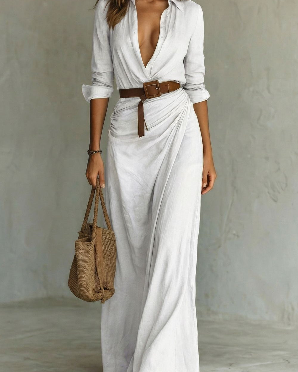 Azura Belted Button-Down Wrap Maxi Dress