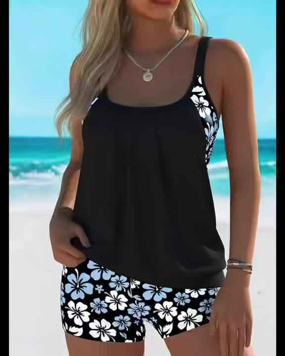 Isabella Tankini-Set mit blauem Blumenmuster – elegantes zweiteiliges Strand-Badeoutfit
