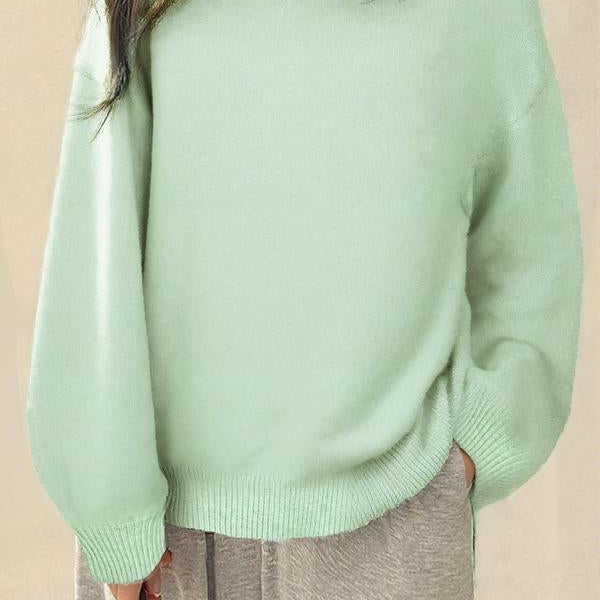 Women's Cozy Drop-Shoulder Split-Hem Round-Neck Knit Sweater