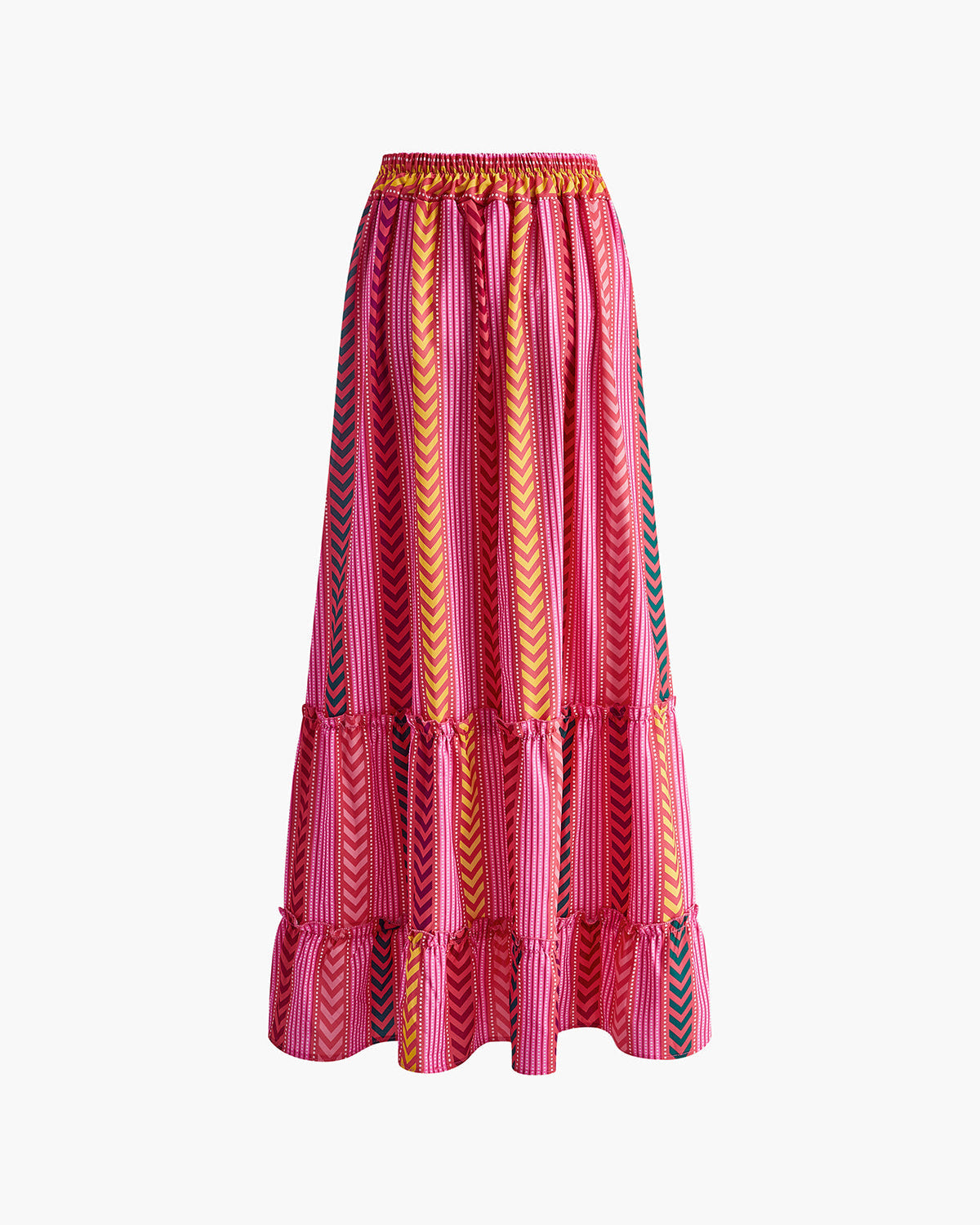 Boho-Chic Printed Drawstring Ruffle Skirt