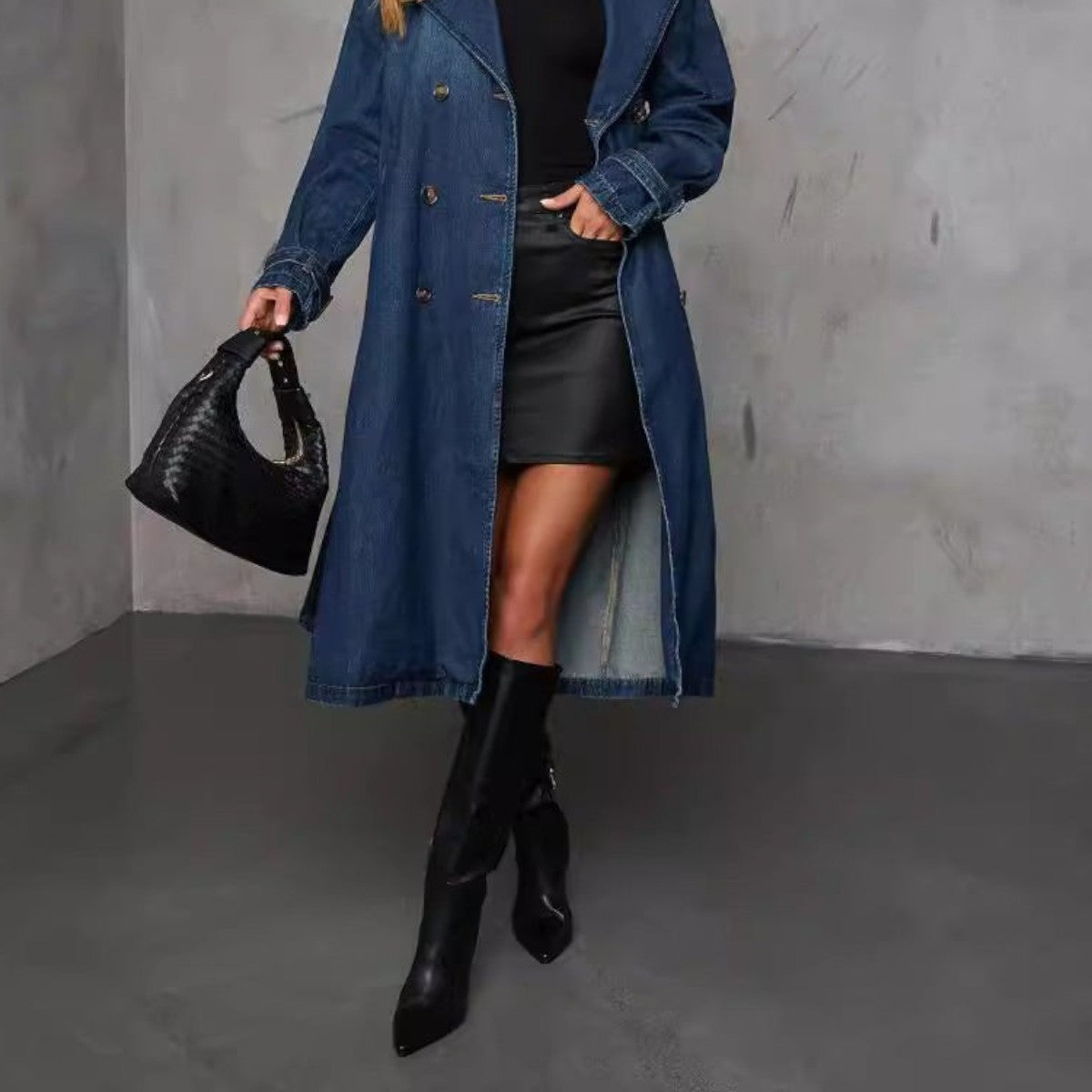 Women's Tahlia Double-Breasted Denim Trench Coat - Effortless Chic