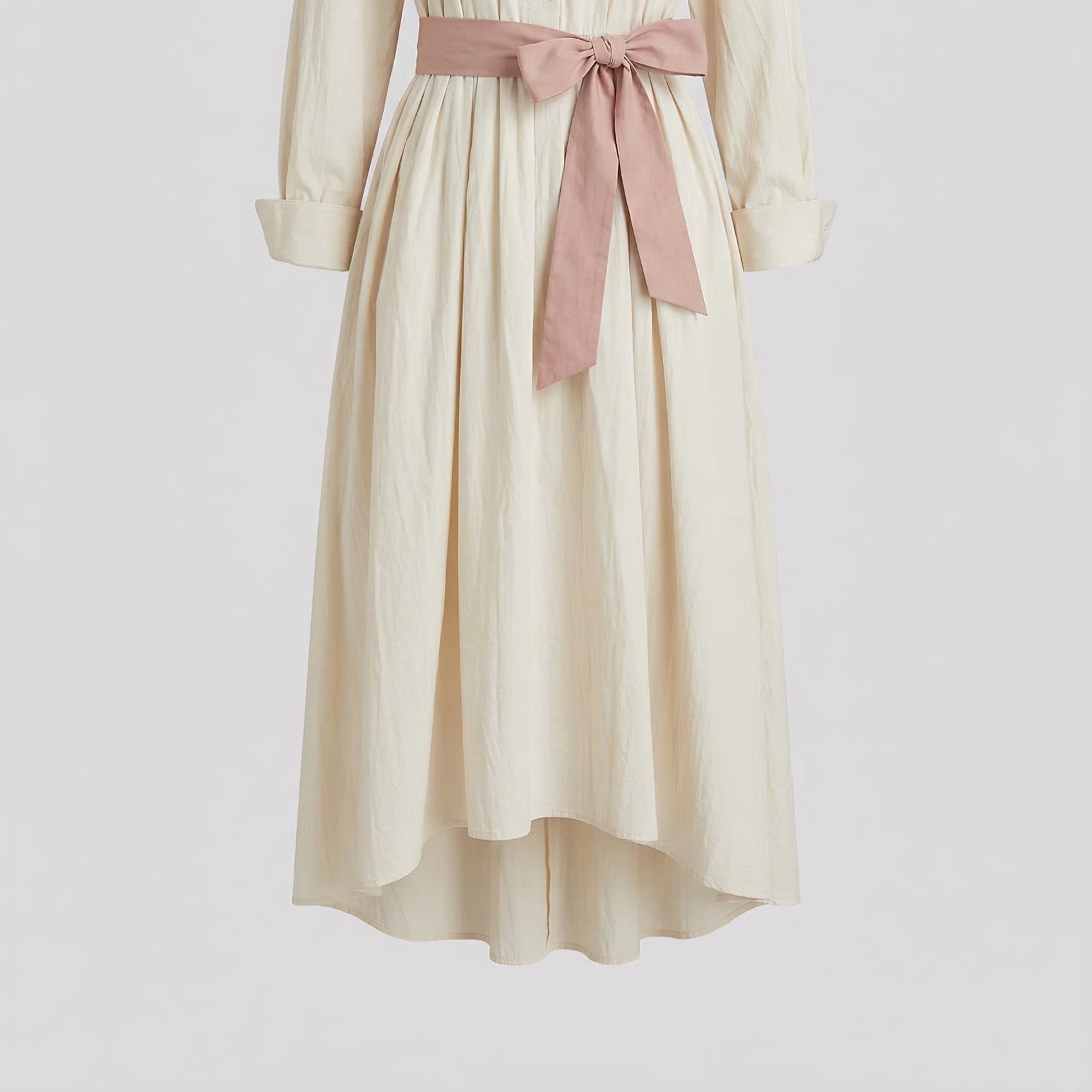Women's Elegant Maxi Dress with Shirt, Long Sleeves, and Tie