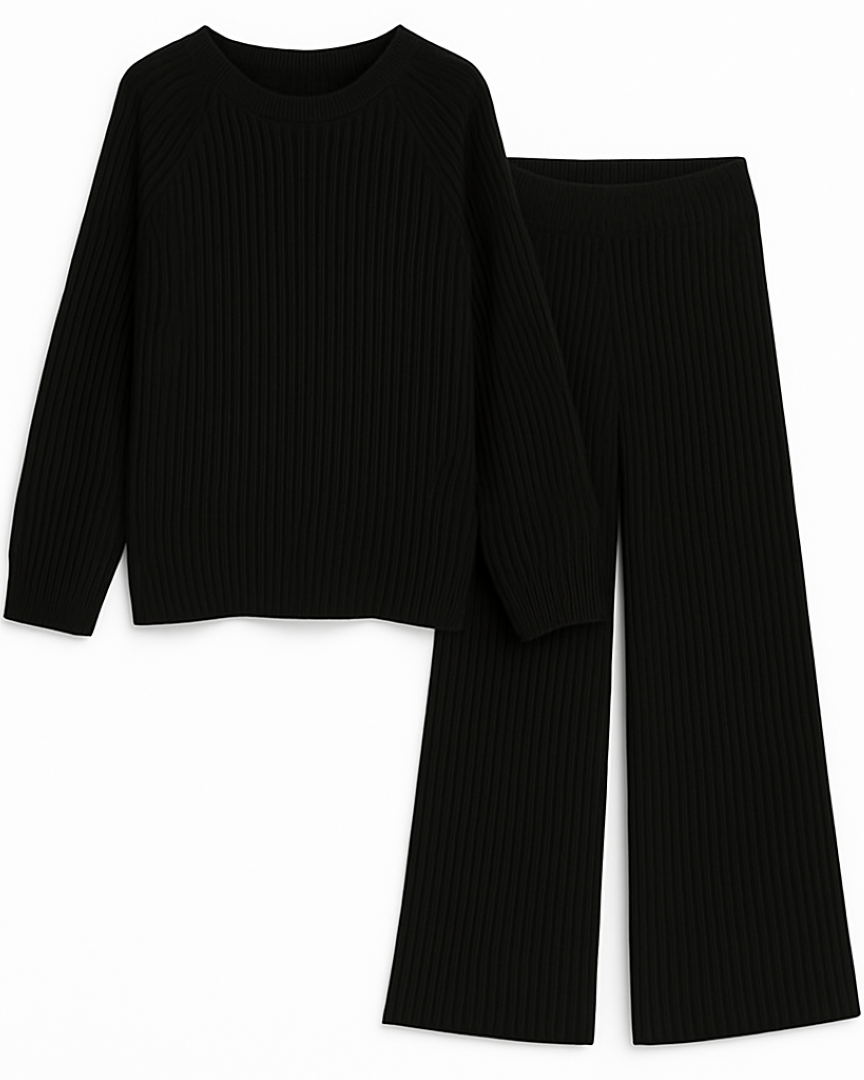 Eliza | Hyggeligt ribbet loungesæt - Sort - women's fashion - {{ product_tags }