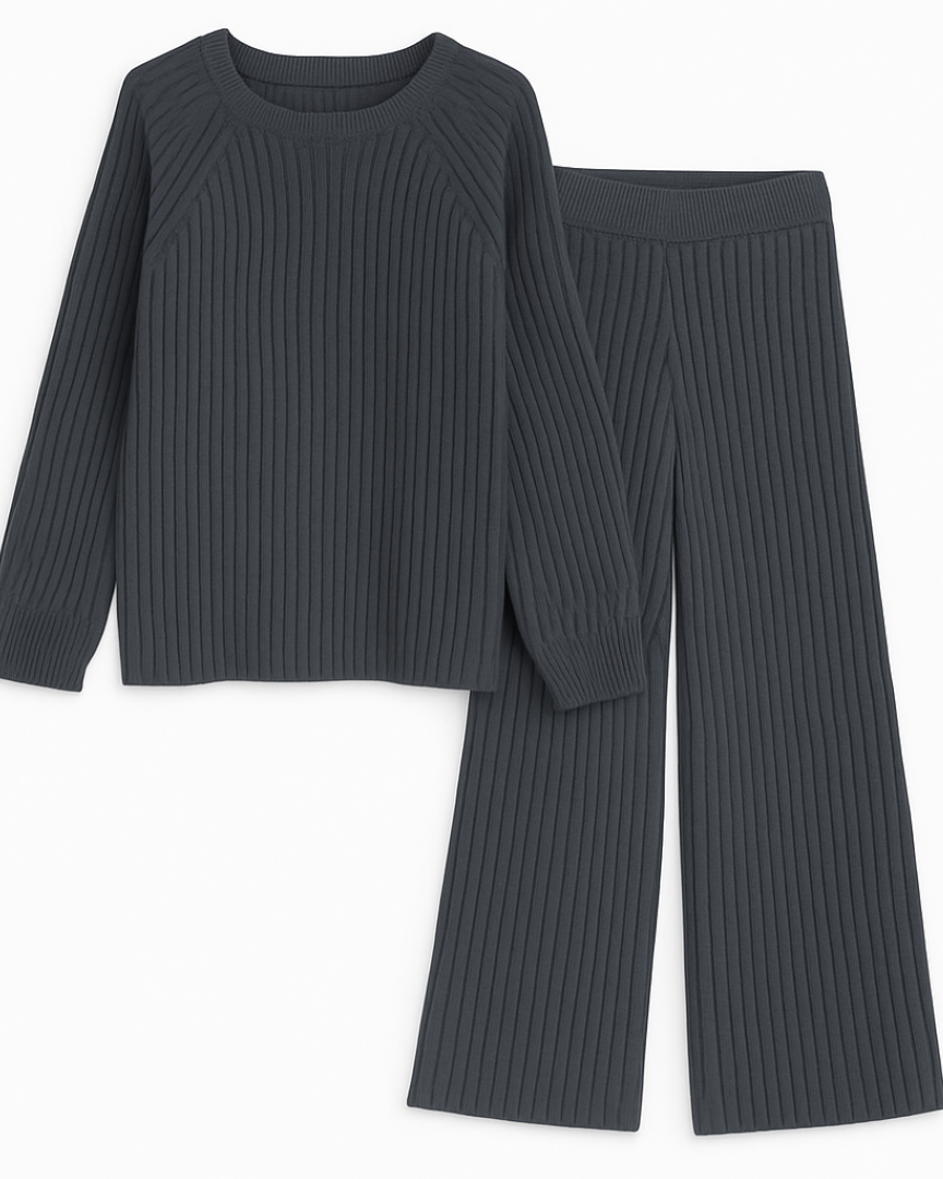 Eliza | Hyggeligt ribbet loungesæt - Mørkegrå - women's fashion - {{ product_tags }