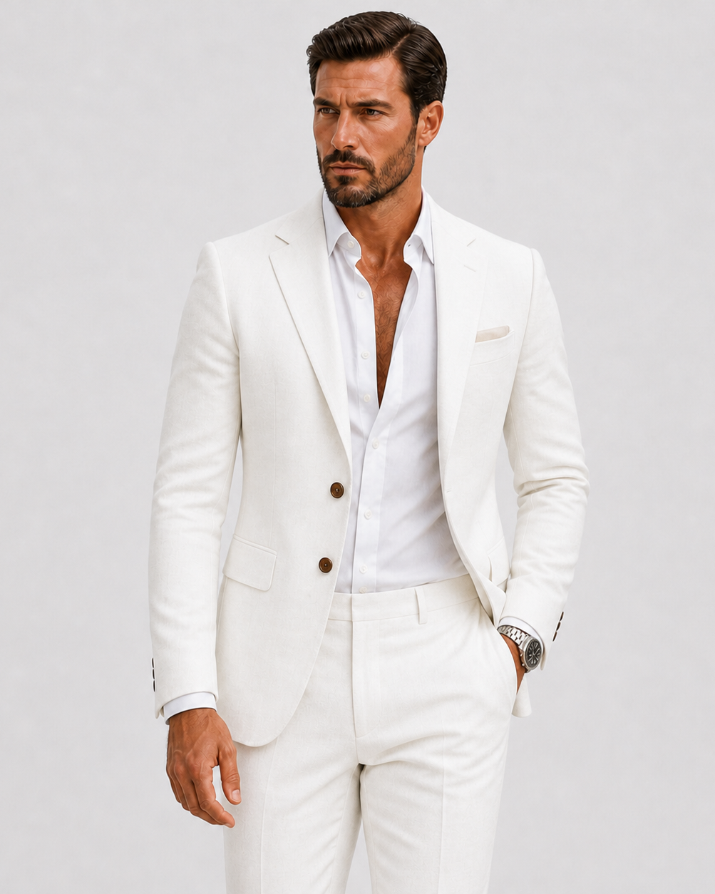 Herre Linnedjakkesæt Slim-Fit - Sommerlig Elegance - Wit - Suits - {{ product_tags }