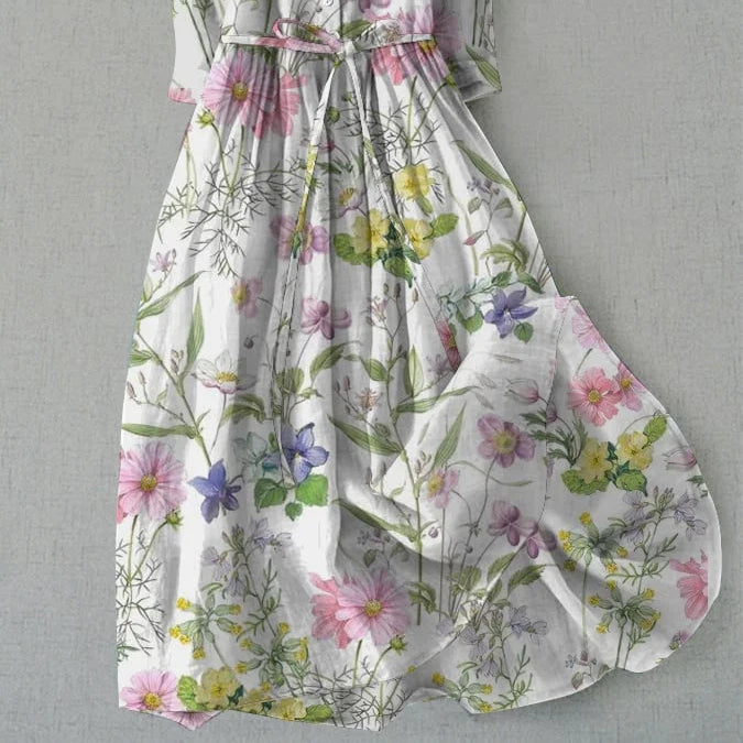 Dahlia Dress - Vintage Floral A-Line Womens Dress for Summer Comfort