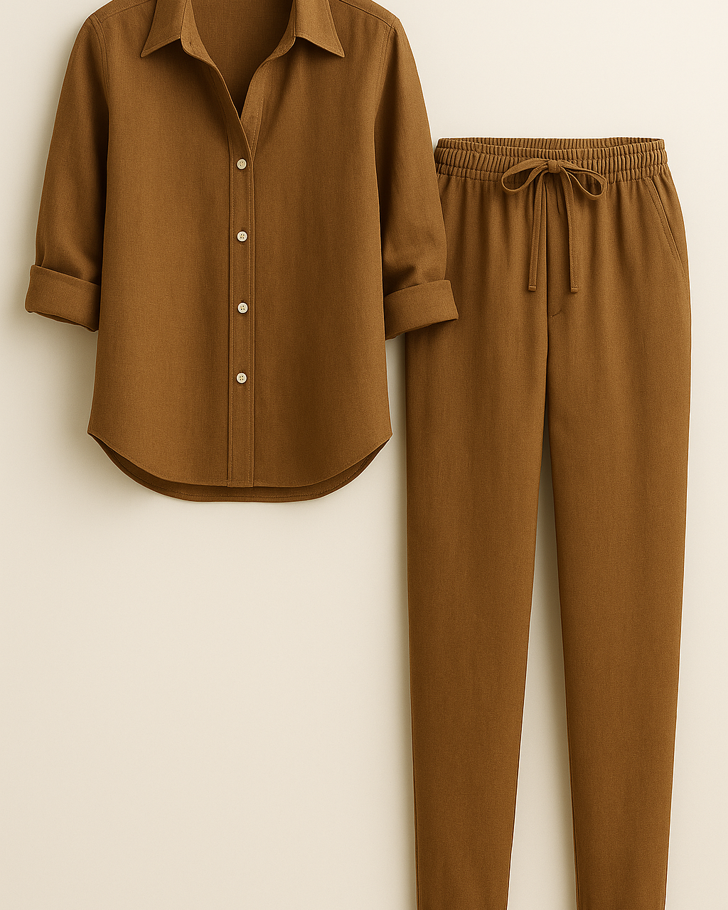 Beth | Elegant Sommersæt i Linned og Bomuld - Brun - Sætter - {{ product_tags }