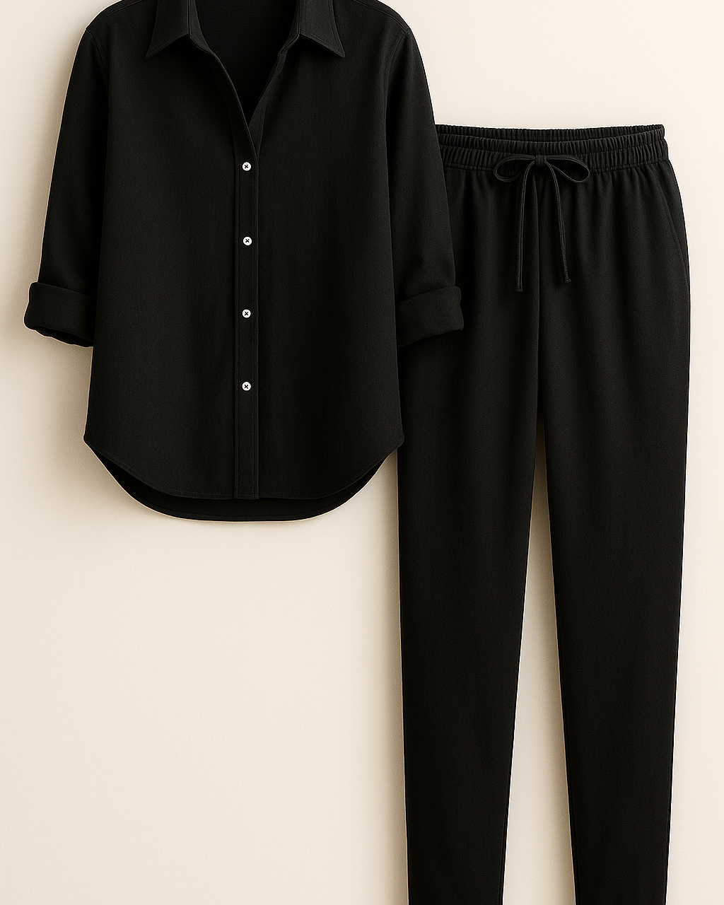 Beth | Elegant Sommersæt i Linned og Bomuld - Sort - Sætter - {{ product_tags }
