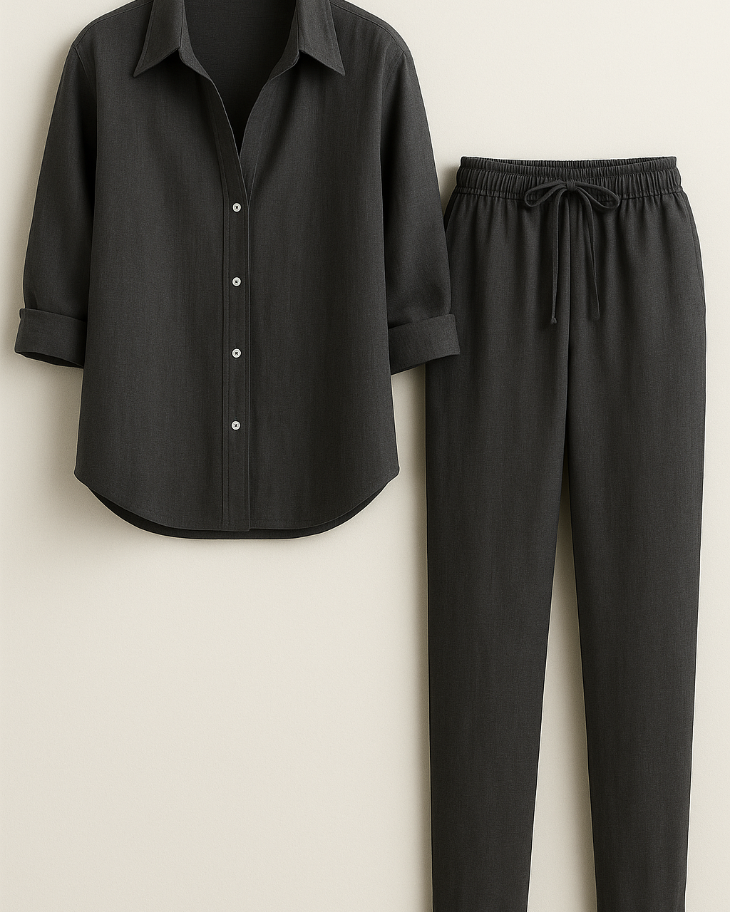 Beth | Elegant Sommersæt i Linned og Bomuld - Mørkegrå - Sætter - {{ product_tags }