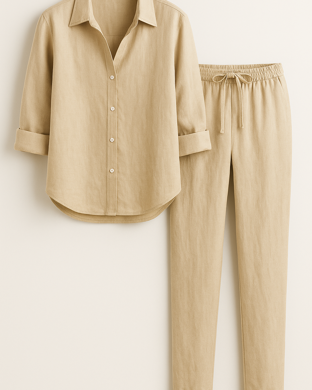 Beth | Elegant Sommersæt i Linned og Bomuld - Khaki - Sætter - {{ product_tags }