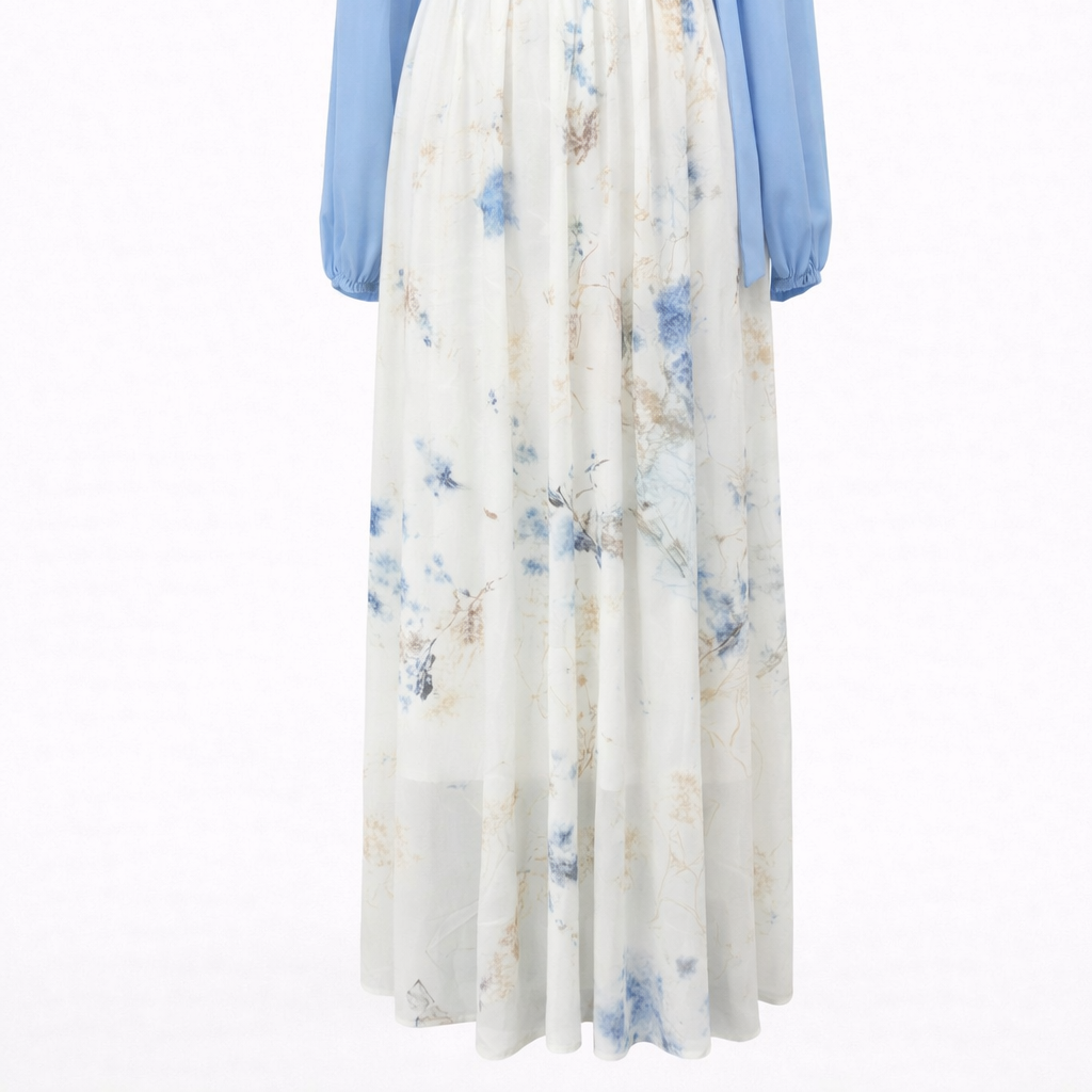 Women's Elegant Maxi Dress with Delicate Sheer Sleeves