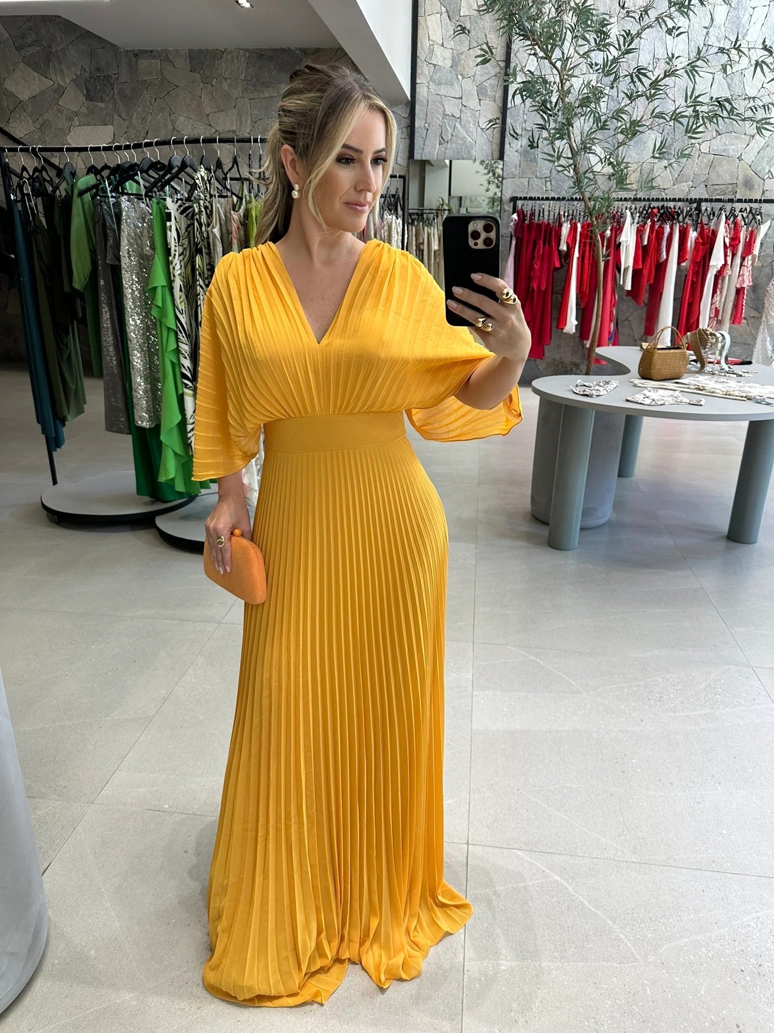 Bold, Vibrant Pleated Maxi Dress