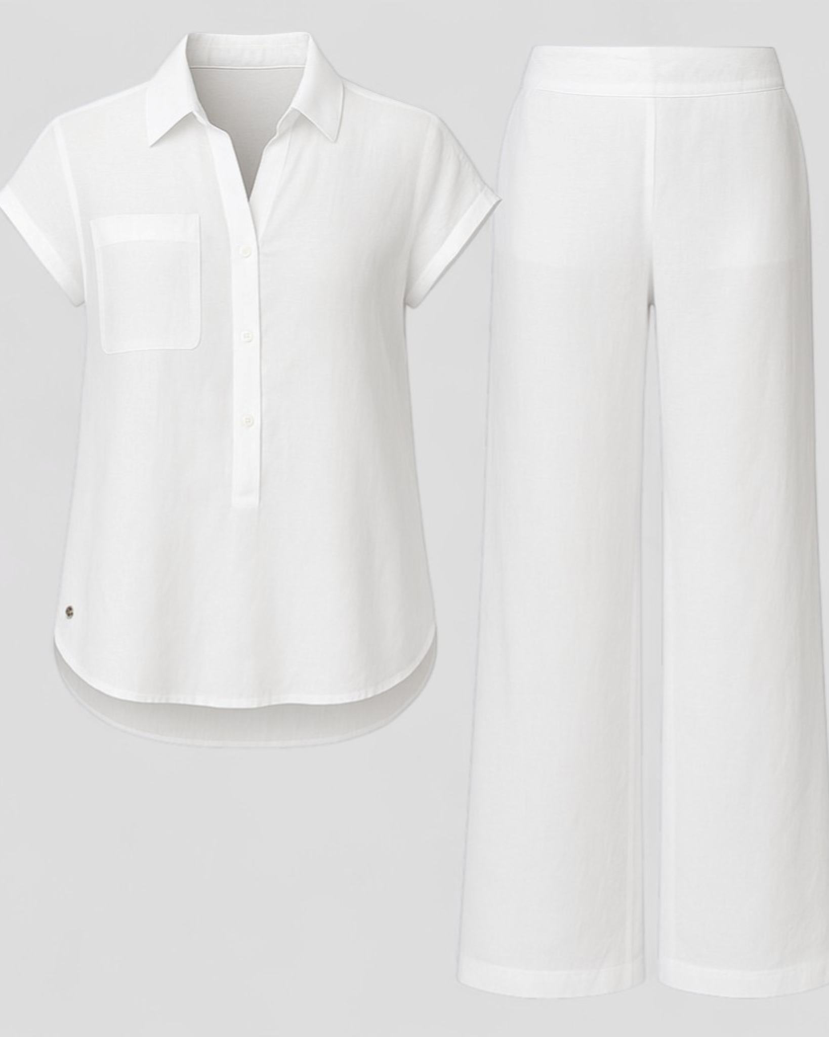 Ismeralda | Kvinders Elegant Linned Sæt til Sommer - Hvid - Tøj sæt - {{ product_tags }
